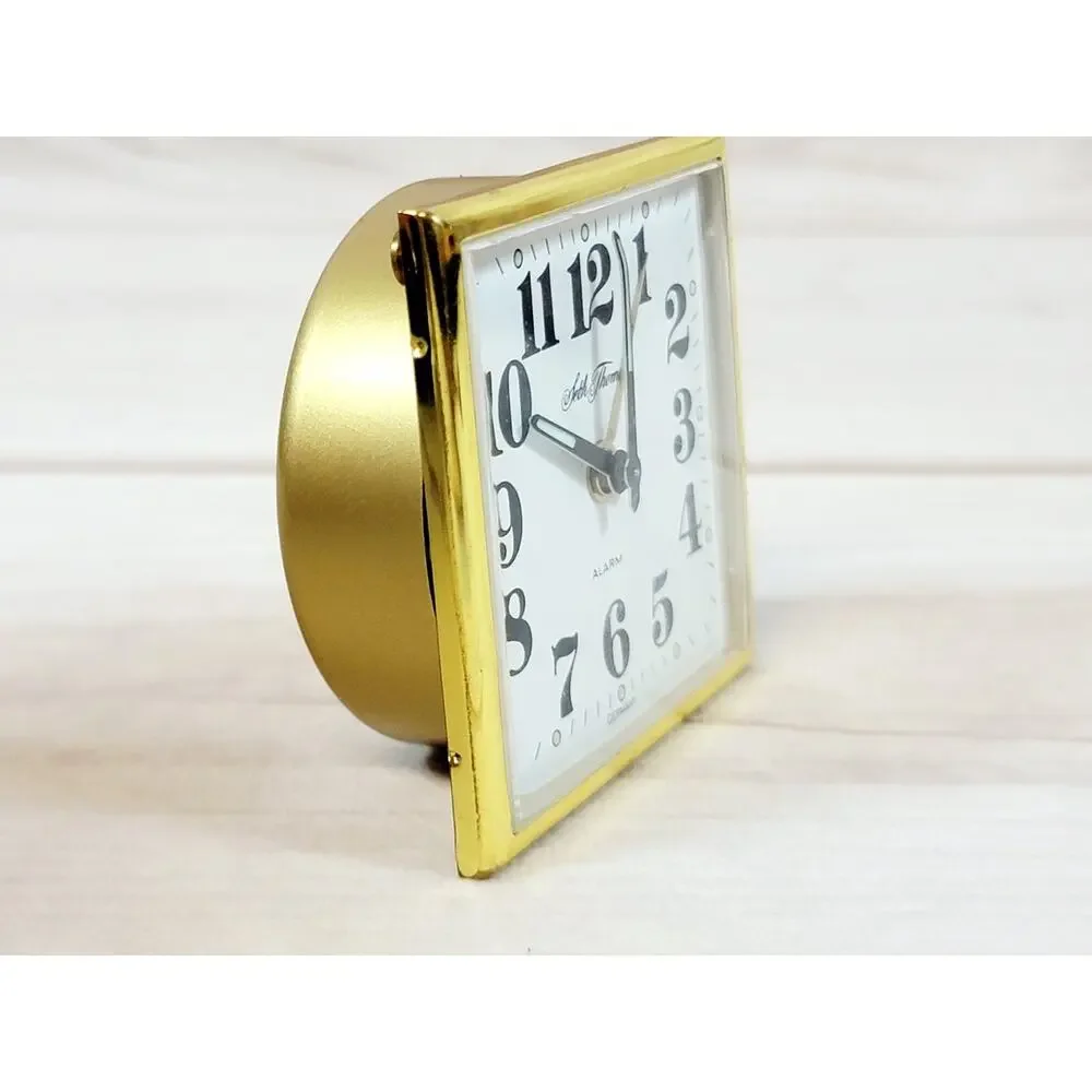 Vintage Seth Thomas Travel Alarm Clock Brown Case Germany READ